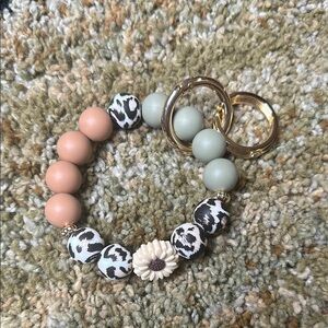 Animal Print & Sunflower Artichoke Green Brown Tan Keychain Bracelet Wristlet